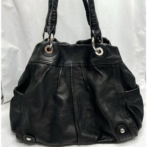 B Makowsky Black Soft Leather Shoulder Hobo Bag Purse Cheetah Print Lining